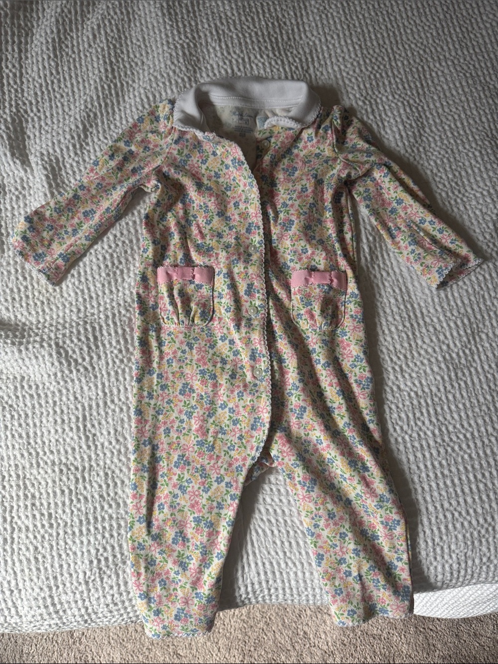 Ralph Lauren Baby Floral Pink Bow Baby One-Piece Footed Pajama